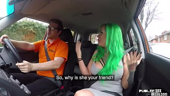 Green haired car driver pussy fucked in POV by instructor