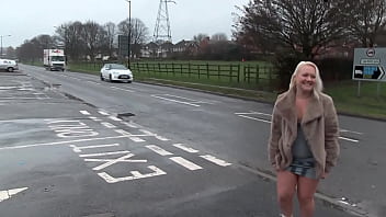 Busty blonde yes pissing in leggings in front of a church and at a fast food restaurant but loves to show her tits and ass in front of everyone