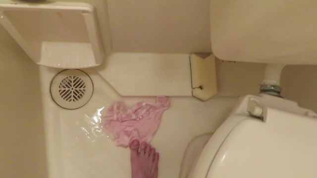 Pissing on pink panties!!
