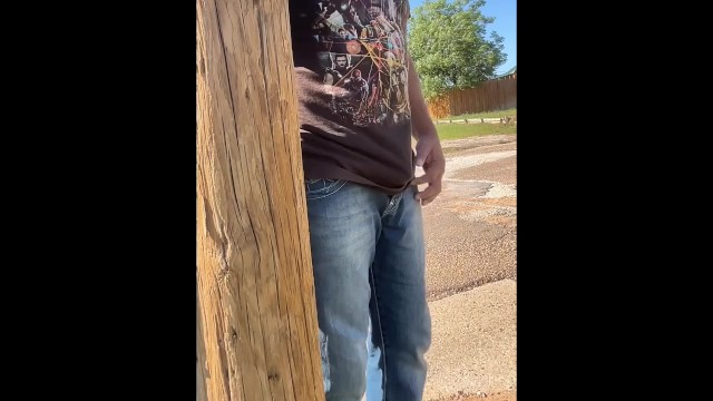 Taking a Super risky desperate public piss on edge of street next to light pole (camera nearly fell)