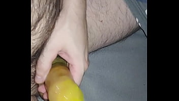 Tushying my dick with banana condom and cock vibrator cum inside
