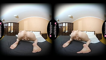 Solo girl Milena masturbating alone in the bedroom with a pink vibrator in VR