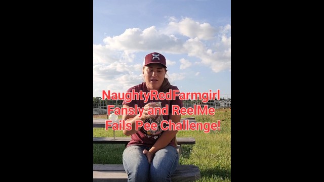 Farmgirl fails Pee challenge and pisses pants outside while drinking water, soaking jeans!