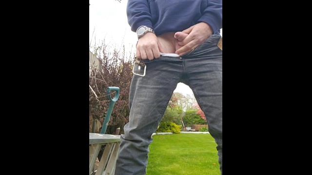 Outdoor piss wearing jeans and panties