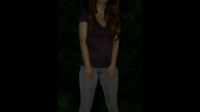 Girl pisses yoga pants in the park