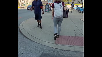 Voyeur - Blonde Babe wearing Grey Office Pants with a nice butt walking 2