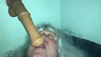 Mature Tranny Playing with Horse Dildo