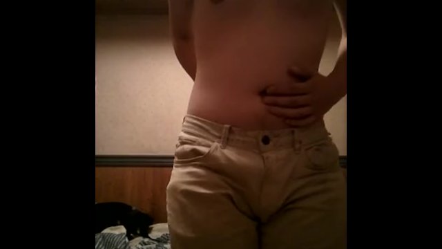 guy desperate to pee, wetting and cumming