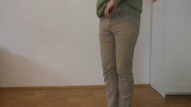 Cute twink pees his pants after desperately trying to hold it in!