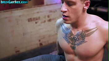 Tattooed handsome bottom assfucked by top BF o the couch