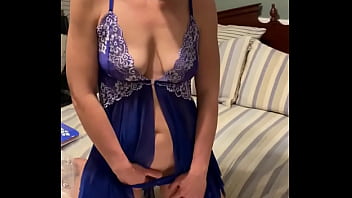 Homemade video of amateur Wife Betty masturbating while trying on blue lingerie