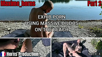 Public Using massive dildos on the beach