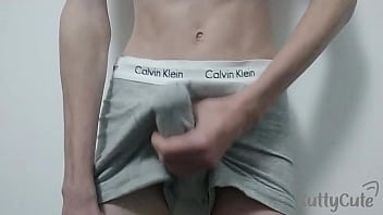 18 boy play with cock through underwear