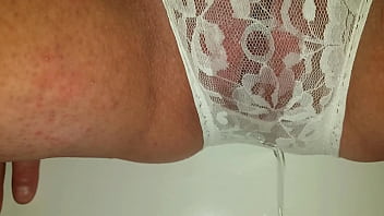 Pissing my lacy white panties