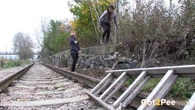 Naughty Girls Piss Near The Railway