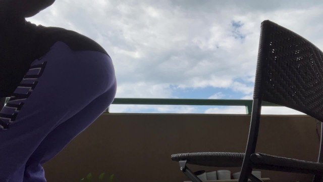 Holding Pee while Sweeping - Girl Wetting Pants on Balcony - Pee desperation wet sweatpants