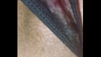 Close up on Transparent and wet panties. Horny big clitoris