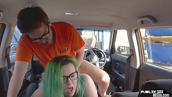 Chubby driving student public fucked by tutor outdoor in car