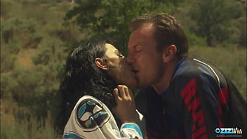 The motor cross legend stops riding to give the brunette with fake boobs a facial