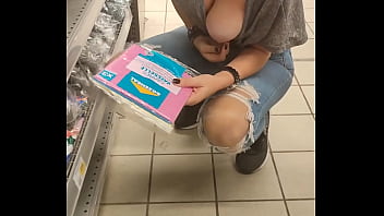 Amateur wife flashing tits at supermarket