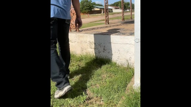 Kinky and sexy desperate public piss in front of neighbors and street while on top of porch