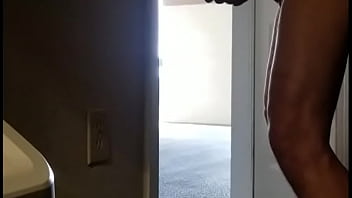 Butt Naked Man Jacking Off in an open motel doorway