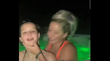 Older lady step daughter in the hot tub