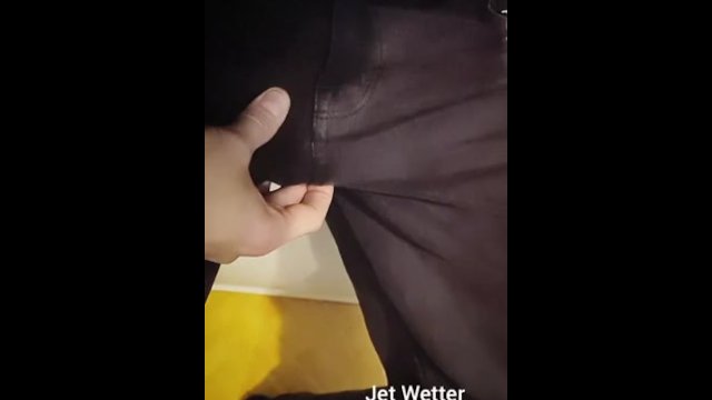 (M) Slow motion of desperation jeans wetting