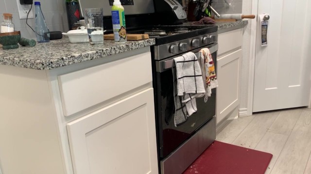 Young Woman Pisses On Kitchen Floor While Cleaning
