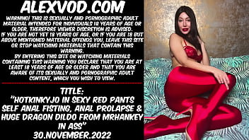 Hotkinkyjo in sexy red pants self anal fisting, anal prolapse &_ huge dragon dildo from mrhankey in ass