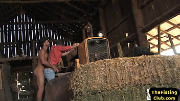 BJ cowboy enjoys anal fisting in the stable on the hay